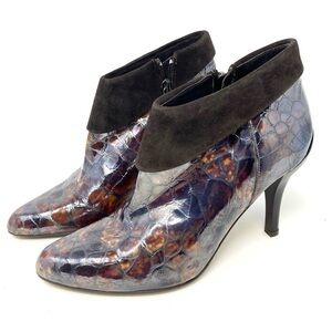 Donald J Pliner Rula Bootie Heeled Boot Tortoise Cuffed Croc Embossed Size 7